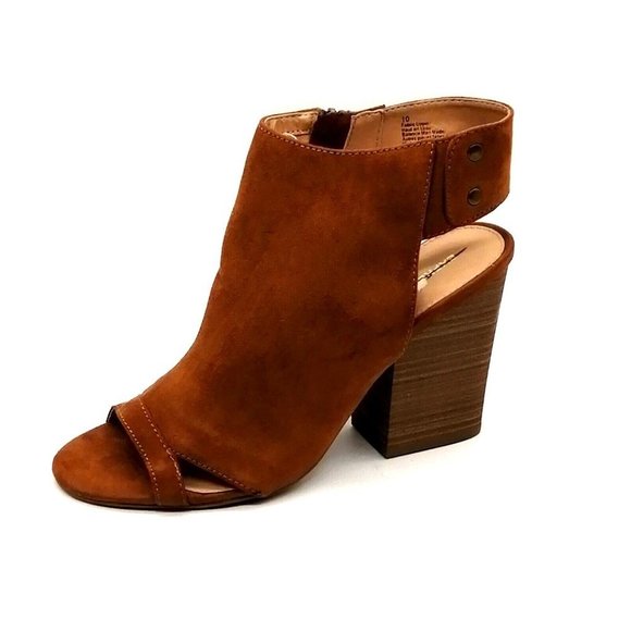 Express Womens Ankle Boot Mule Sandals Brown Faux Suede Side Zip High Heel 10 - Picture 1 of 9